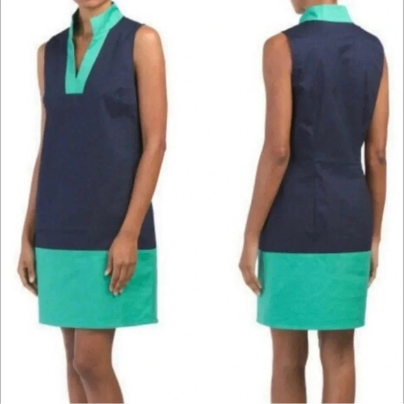 Sail To Sable colorblock shift dress stretch cotton navy  sleeveless XS - Picture 6 of 7